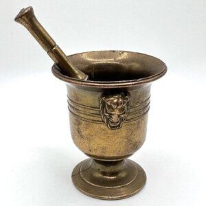 Vintage Brass Apothecary Small Mortar and Pestle Figure Heads Pharmacy Medicine
